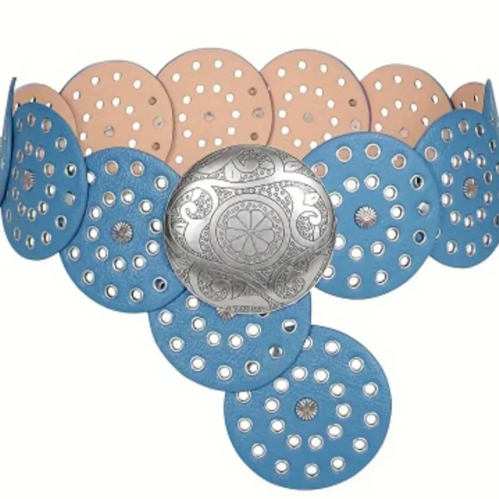 NWT BLUE Stylish Blue Disc Belt with Large Silver Buckle
